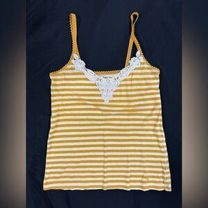 Y2K Vintage Hollister yellow and cream striped lace trim cami top